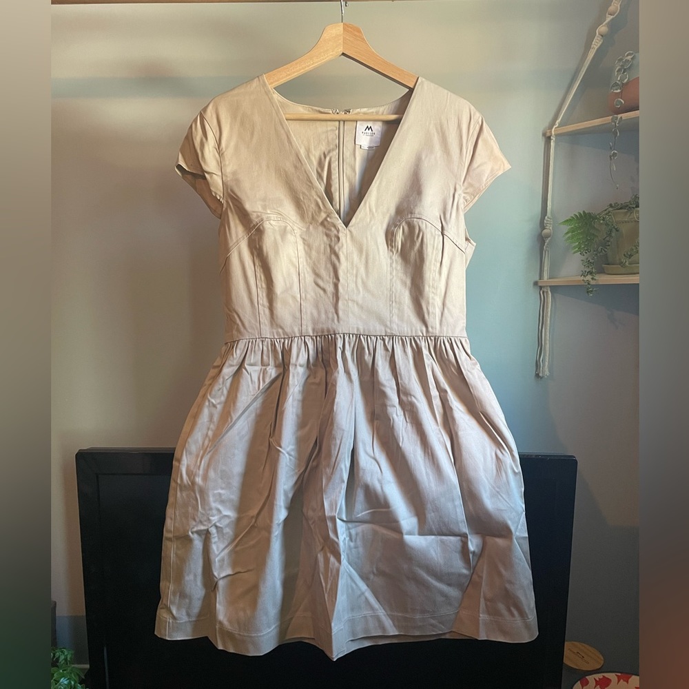 Tan mini cap sleeve 2 pocket dress